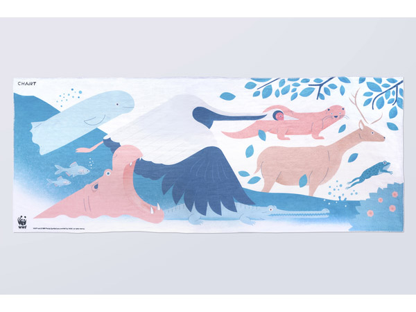 淡水域の絶滅危惧種の動物たちを描いたサステナブルな「手ぬぐい」がPANDA SHOPで発売