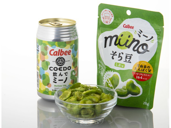 Calbee×COEDO！ヘルシーなスナック菓子「miino」に合うビール「飲んでミーノ」誕生